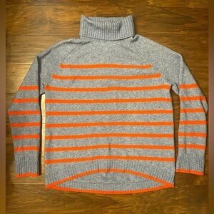 J. Crew Gray and Orange Striped Turtleneck Sweater